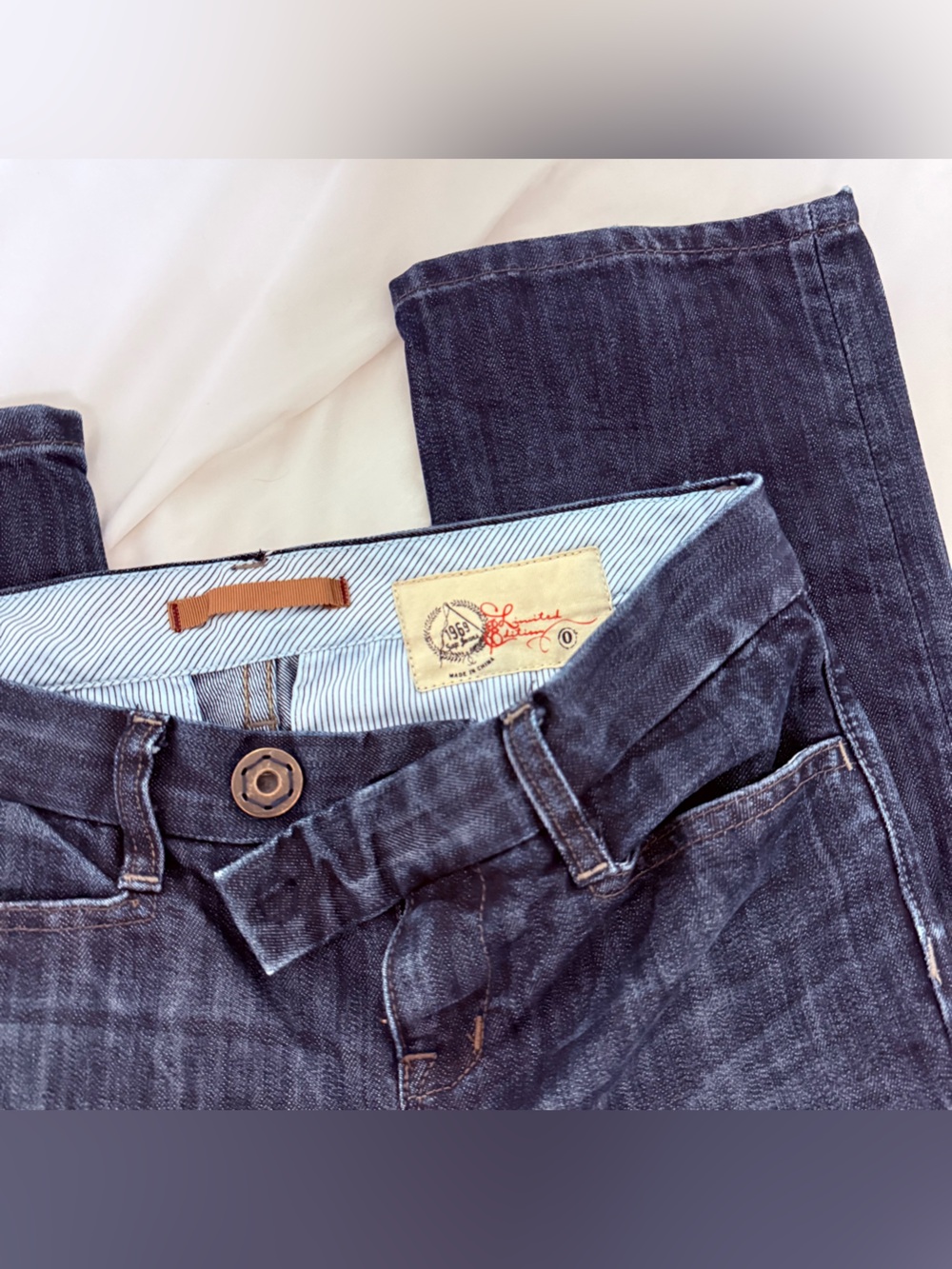 Vintage 1969 Gap Dark Indigo Low Rise Straight Denim with Striped Waistband